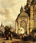 Famous Figures Paintings - Figures At The Entrance Of The St. Stevens Church, Nijmegen